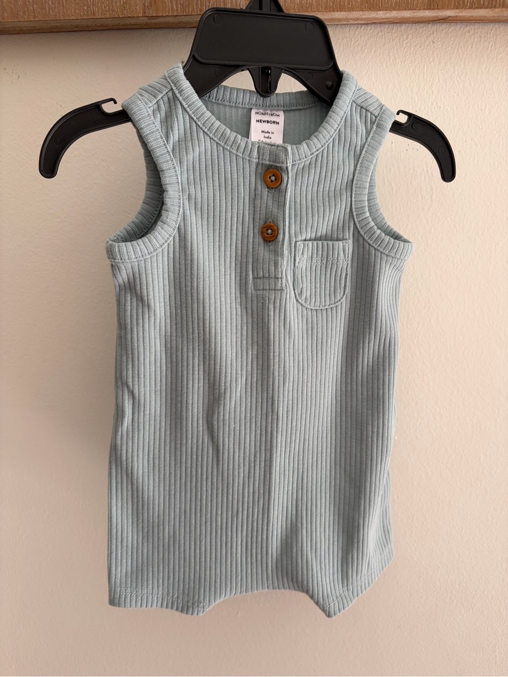 Nordstrom Light Blue Ribbed Tank One-Piece with Wooden Buttons